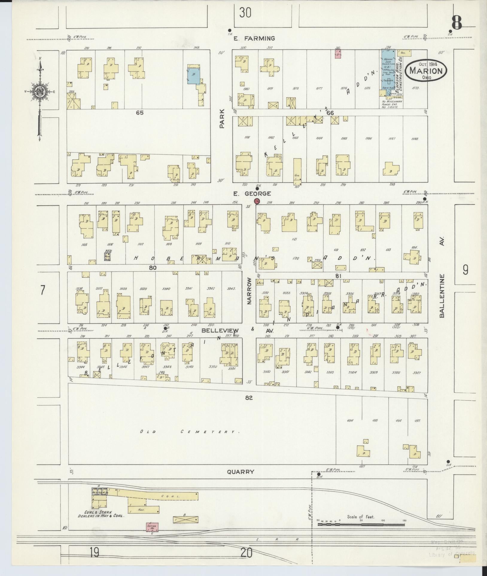 Sanborn Fire Insurance Map from Marion, Marion County, Ohio (1914), Sheet #0008 - Historic Sanborn Fire Insurance Map Print, vintage old map wall art, antique decor, genealogy gift, Ohio Ohio map