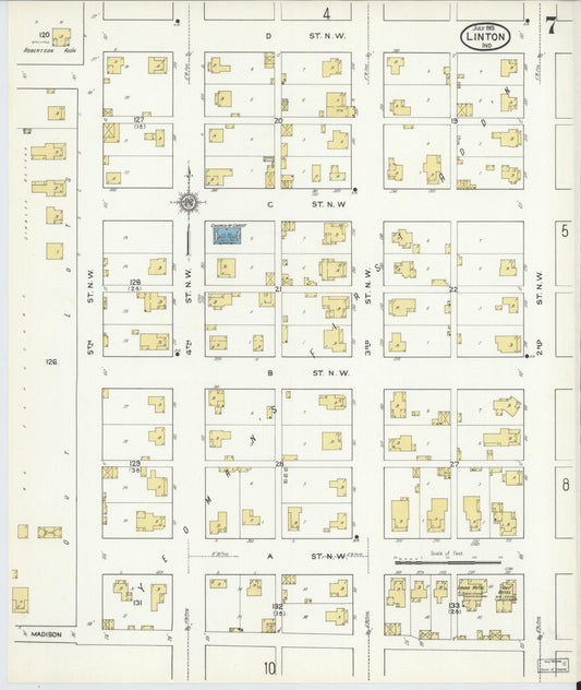 Sanborn Fire Insurance Map from Linton, Greene County, Indiana (1915), Sheet #0007 - Historic Sanborn Fire Insurance Map Print, vintage old map wall art, antique decor, genealogy gift, Indiana Indiana map