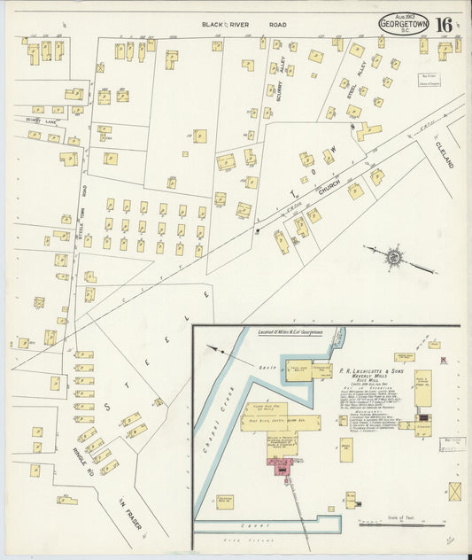 Sanborn Fire Insurance Map from Georgetown, Georgetown County, South Carolina (1913), Sheet #0016 - Historic Sanborn Fire Insurance Map Print, vintage old map wall art, antique decor, genealogy gift, South Carolina South Carolina map
