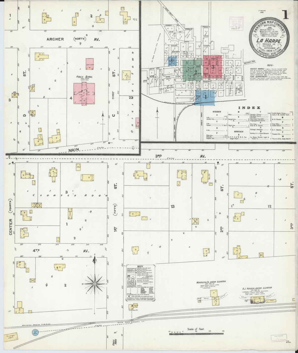 Sanborn Fire Insurance Map from La Harpe, Hancock County, Illinois (1906), Sheet #0001 - Historic Sanborn Fire Insurance Map Print, vintage old map wall art, antique decor, genealogy gift, Illinois Illinois map