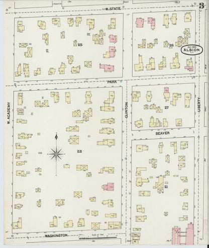 Sanborn Fire Insurance Map from Albion, Orleans County, New York (1889), Sheet #0003 - Historic Sanborn Fire Insurance Map Print, vintage old map wall art, antique decor, genealogy gift, New York New York map