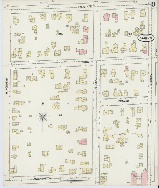 Sanborn Fire Insurance Map from Albion, Orleans County, New York (1889), Sheet #0003 - Historic Sanborn Fire Insurance Map Print, vintage old map wall art, antique decor, genealogy gift, New York New York map