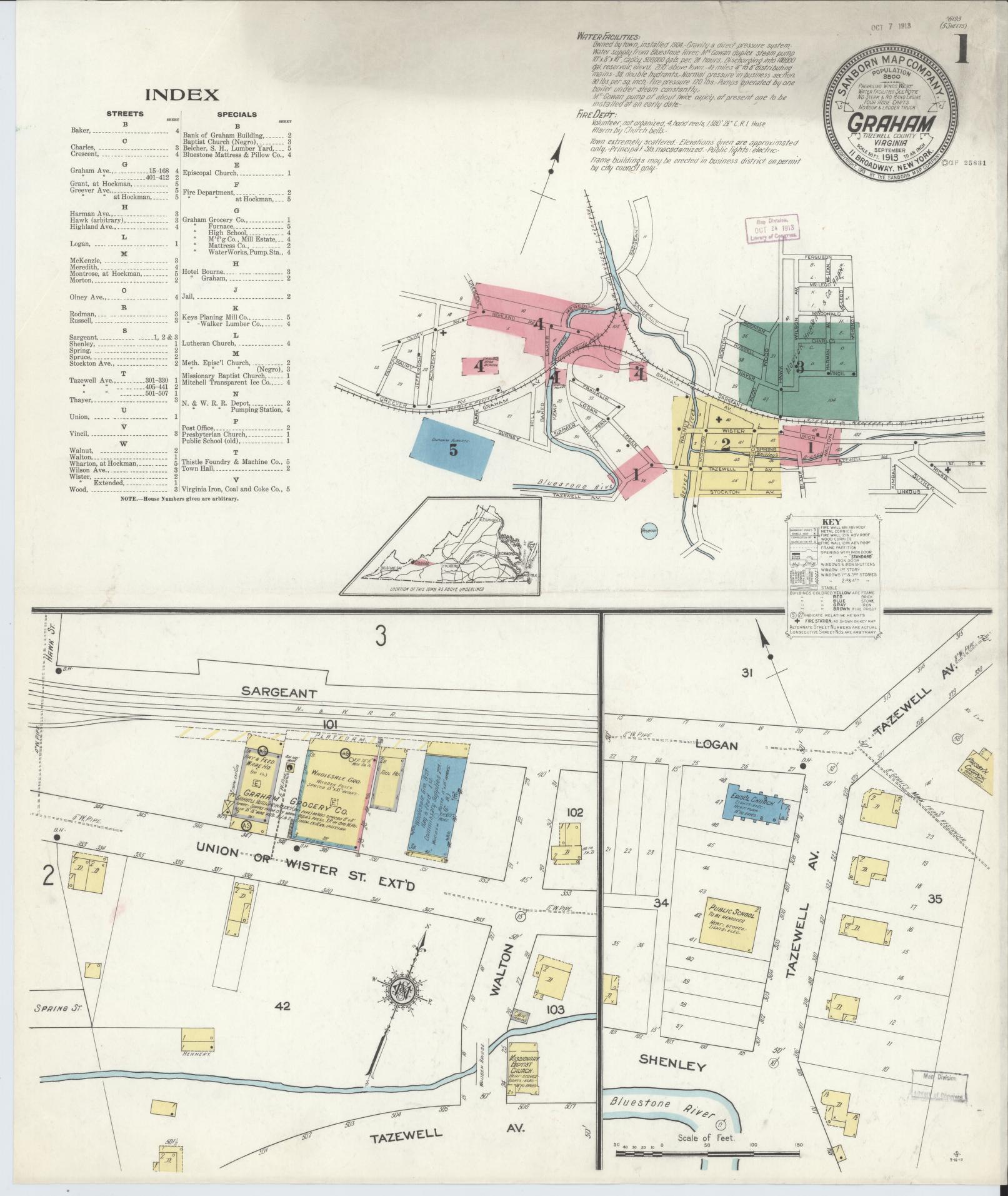 Sanborn Fire Insurance Map from Graham, Tazewell County, Virginia. (1913) – Historic Sanborn Fire Insurance Map Print