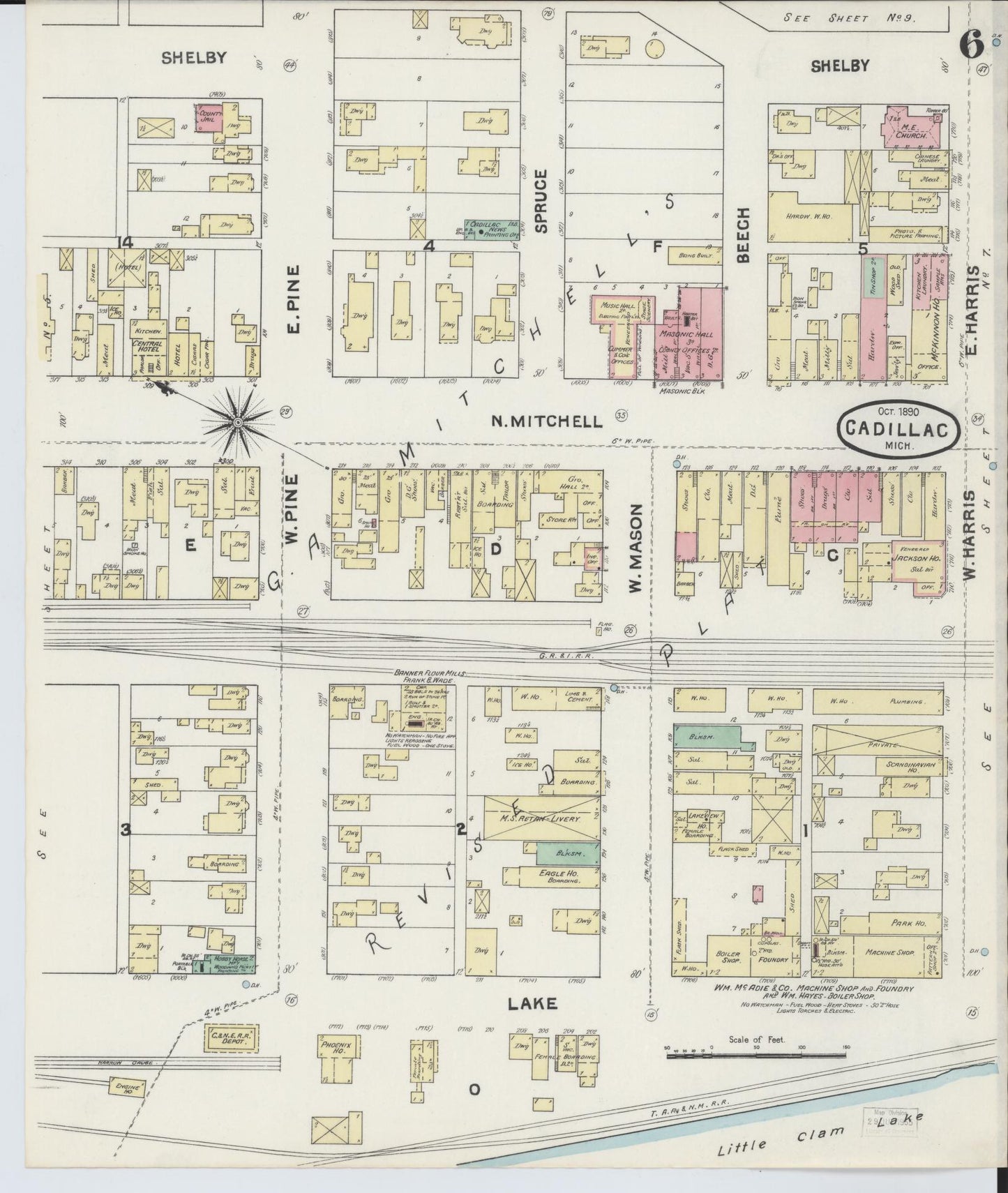 Sanborn Fire Insurance Map from Cadillac, Wexford County, Michigan (1890), Sheet #0006 - Complete Map Set gallery image, historic Sanborn map, vintage wall art, Michigan Michigan