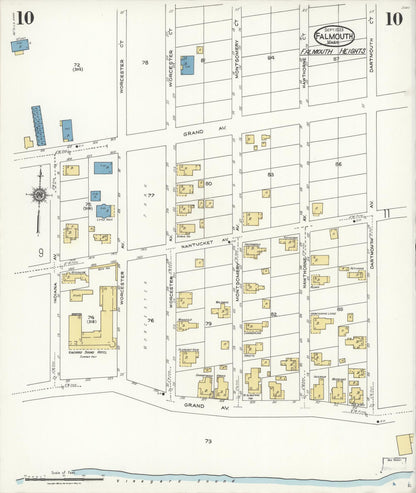 Sanborn Fire Insurance Map from Falmouth, Barnstable County, Massachusetts (1923), Sheet #0010 - Historic Sanborn Fire Insurance Map Print, vintage old map wall art, antique decor, genealogy gift, Massachusetts Massachusetts map