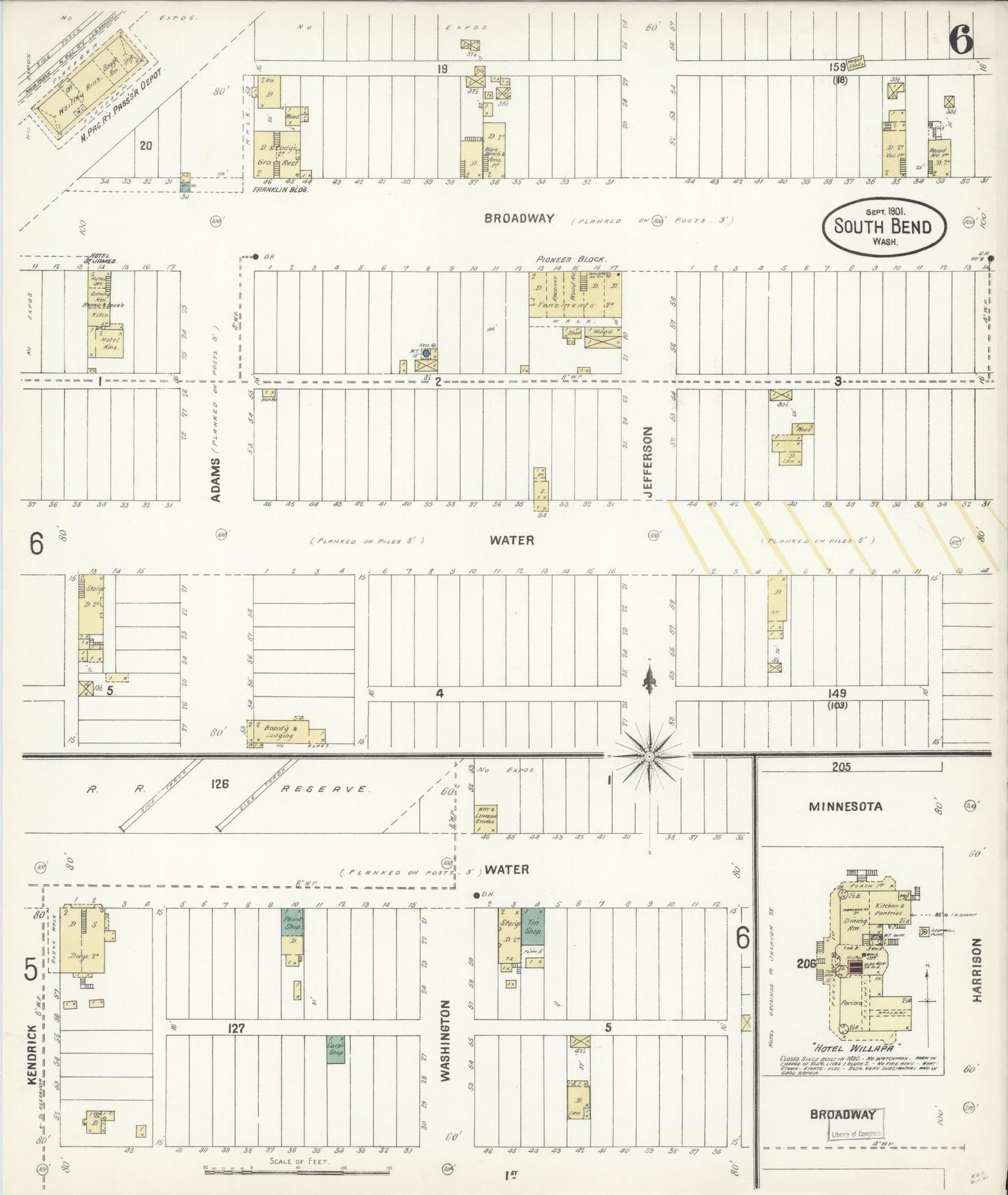 Sanborn Fire Insurance Map from South Bend, Pacific County, Washington (1901), Sheet #0006 - Complete Map Set gallery image, historic Sanborn map, vintage wall art, Washington Washington
