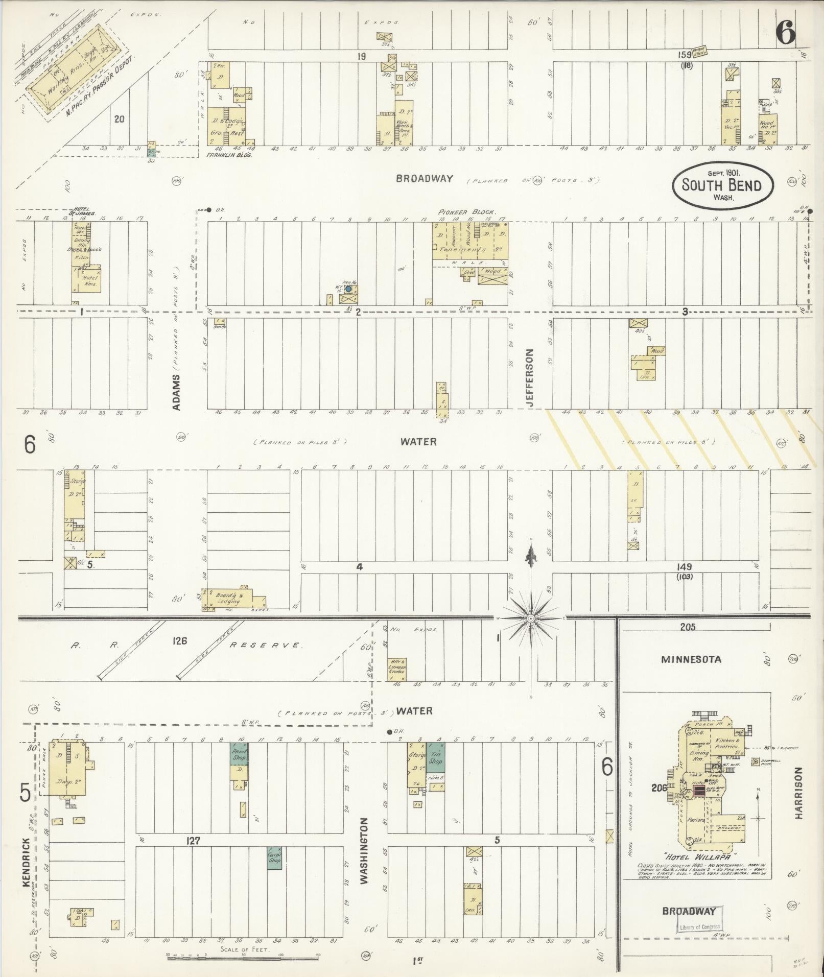 Sanborn Fire Insurance Map from South Bend, Pacific County, Washington (1901), Sheet #0006 - Complete Map Set gallery image, historic Sanborn map, vintage wall art, Washington Washington
