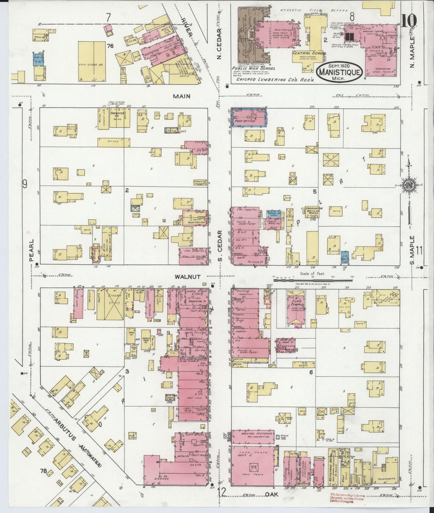 Sanborn Fire Insurance Map from Manistique, Schoolcraft County, Michigan (1920), Sheet #0010 - Complete Map Set gallery image, historic Sanborn map, vintage wall art, Michigan Michigan