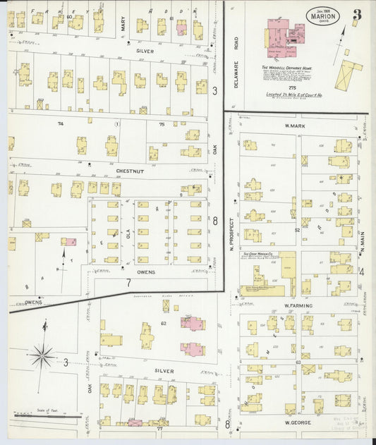 Sanborn Fire Insurance Map from Marion, Marion County, Ohio (1908), Sheet #0003 - Historic Sanborn Fire Insurance Map Print, vintage old map wall art, antique decor, genealogy gift, Ohio Ohio map