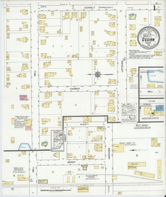 Sanborn Fire Insurance Map from Ossian, Wells County, Indiana (1919), Sheet #0001 - Historic Sanborn Fire Insurance Map Print, vintage old map wall art, antique decor, genealogy gift, Indiana Indiana map