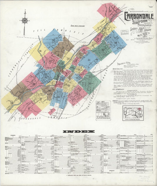 Sanborn Fire Insurance Map from Carbondale, Lackawanna County, Pennsylvania (1923), Sheet #0001 - Historic Sanborn Fire Insurance Map Print, vintage old map wall art, antique decor, genealogy gift, Pennsylvania Pennsylvania map
