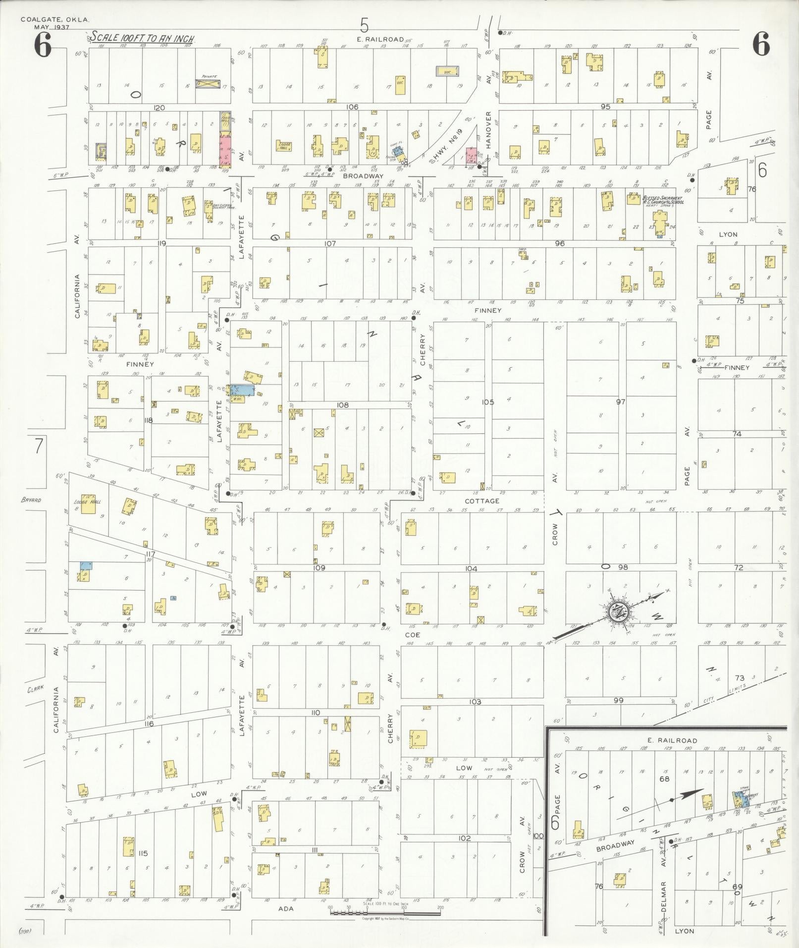 Sanborn Fire Insurance Map from Coalgate, Coal County, Oklahoma (1937), Sheet #0006 - Complete Map Set gallery image, historic Sanborn map, vintage wall art, Oklahoma Oklahoma