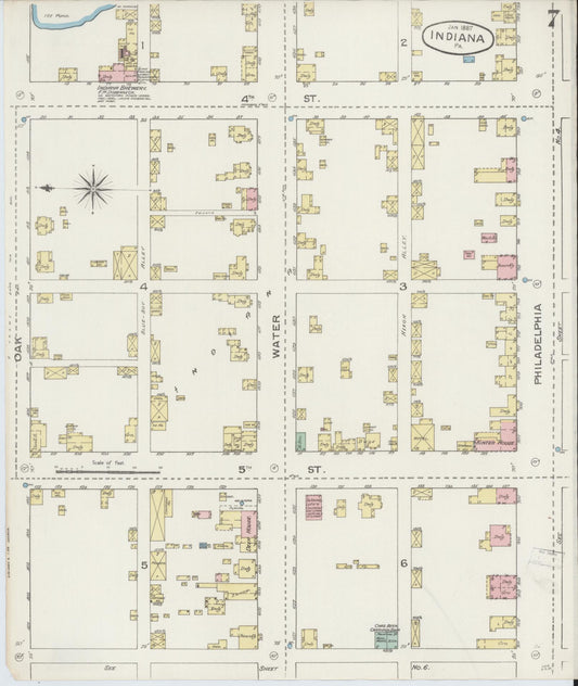 Sanborn Fire Insurance Map from Indiana, Indiana County, Pennsylvania (1887), Sheet #0007 - Historic Sanborn Fire Insurance Map Print, vintage old map wall art, antique decor, genealogy gift, Pennsylvania Pennsylvania map