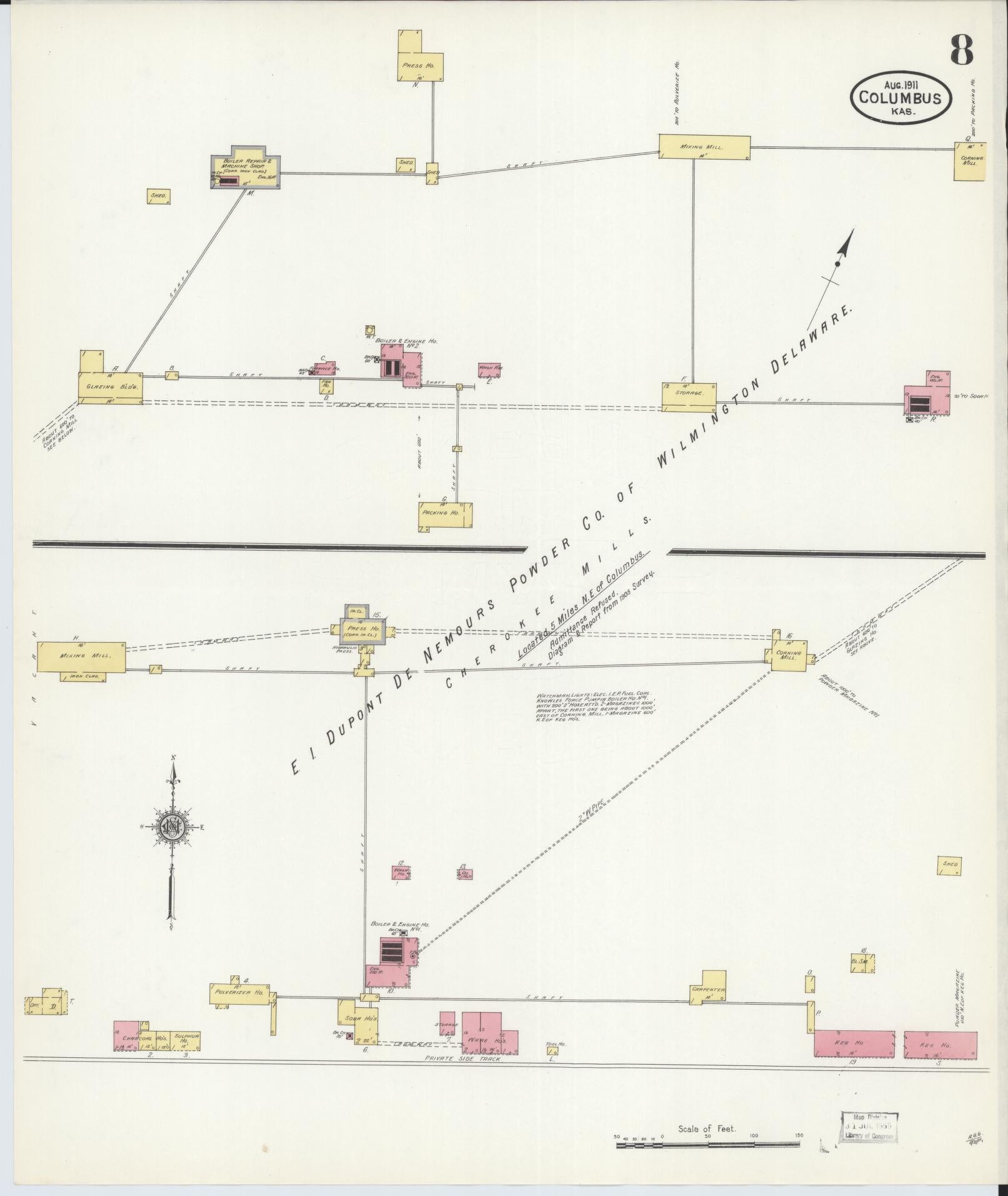 Sanborn Fire Insurance Map from Columbus, Cherokee County, Kansas (1911), Sheet #0008 - Complete Map Set gallery image, historic Sanborn map, vintage wall art, Kansas Kansas