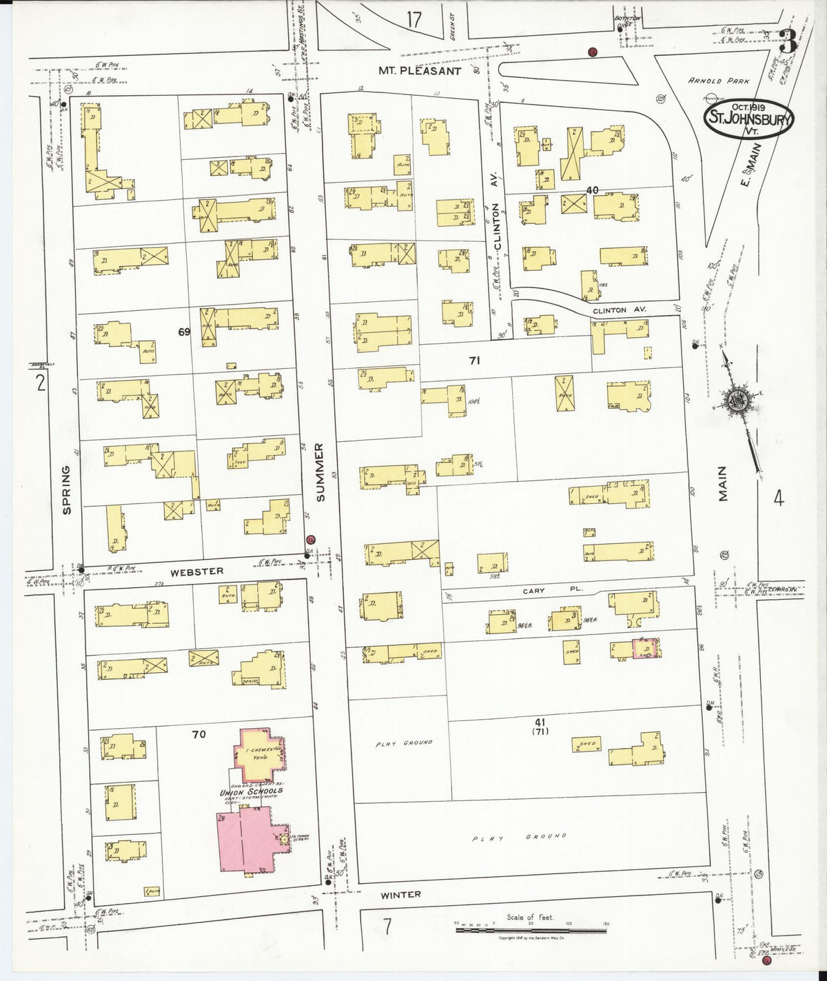 Sanborn Fire Insurance Map from Saint Johnsbury, Caledonia County, Vermont (1919), Sheet #0003 - Complete Map Set gallery image, historic Sanborn map, vintage wall art, Vermont Vermont