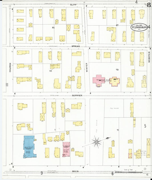 Sanborn Fire Insurance Map from Saint Johnsbury, Caledonia County, Vermont (1905), Sheet #0008 - Historic Sanborn Fire Insurance Map Print, vintage old map wall art, antique decor, genealogy gift, Vermont Vermont map