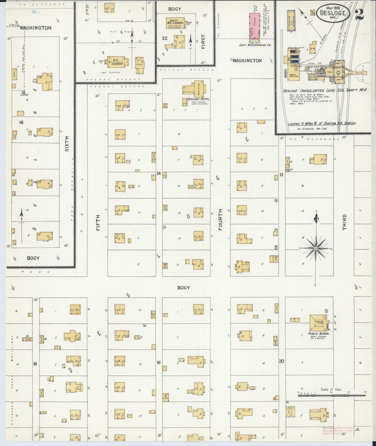 Sanborn Fire Insurance Map from Desloge, Saint Francois County, Missouri (1908), Sheet #0002 - Complete Map Set gallery image, historic Sanborn map, vintage wall art, Missouri Missouri