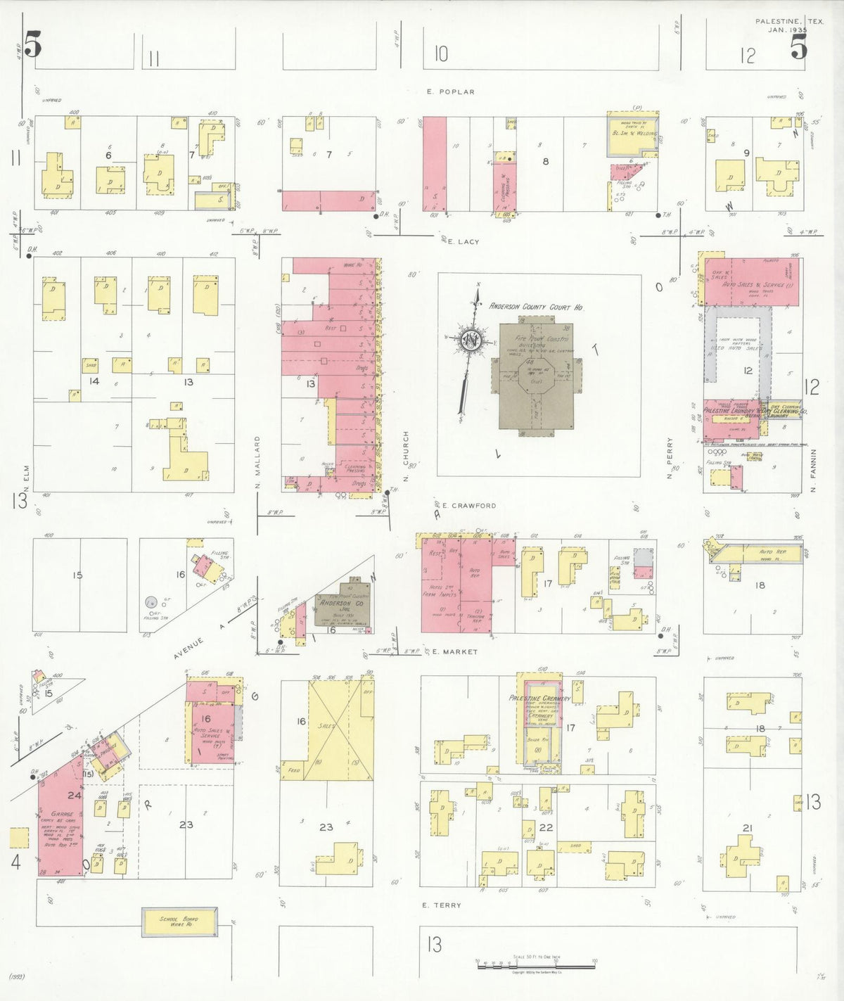 Sanborn Fire Insurance Map from Palestine, Anderson County, Texas (1935), Sheet #0005 - Complete Map Set gallery image, historic Sanborn map, vintage wall art, Texas Texas