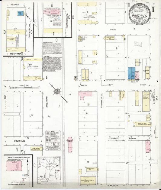 Sanborn Fire Insurance Map from Portales, Roosevelt County, New Mexico (1921), Sheet #0001 - Complete Map Set gallery image, historic Sanborn map, vintage wall art, New Mexico New Mexico