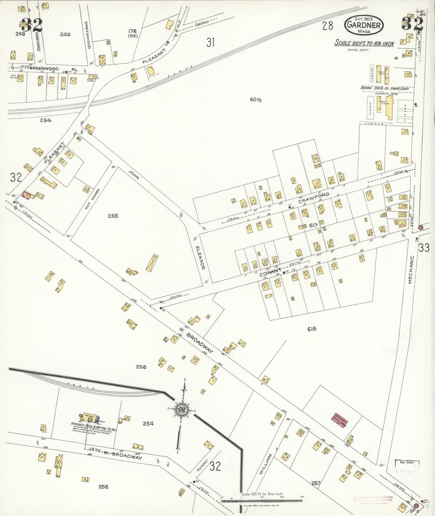 Sanborn Fire Insurance Map from Gardner, Worcester County, Massachusetts (1923), Sheet #0032 - Complete Map Set gallery image, historic Sanborn map, vintage wall art, Massachusetts Massachusetts