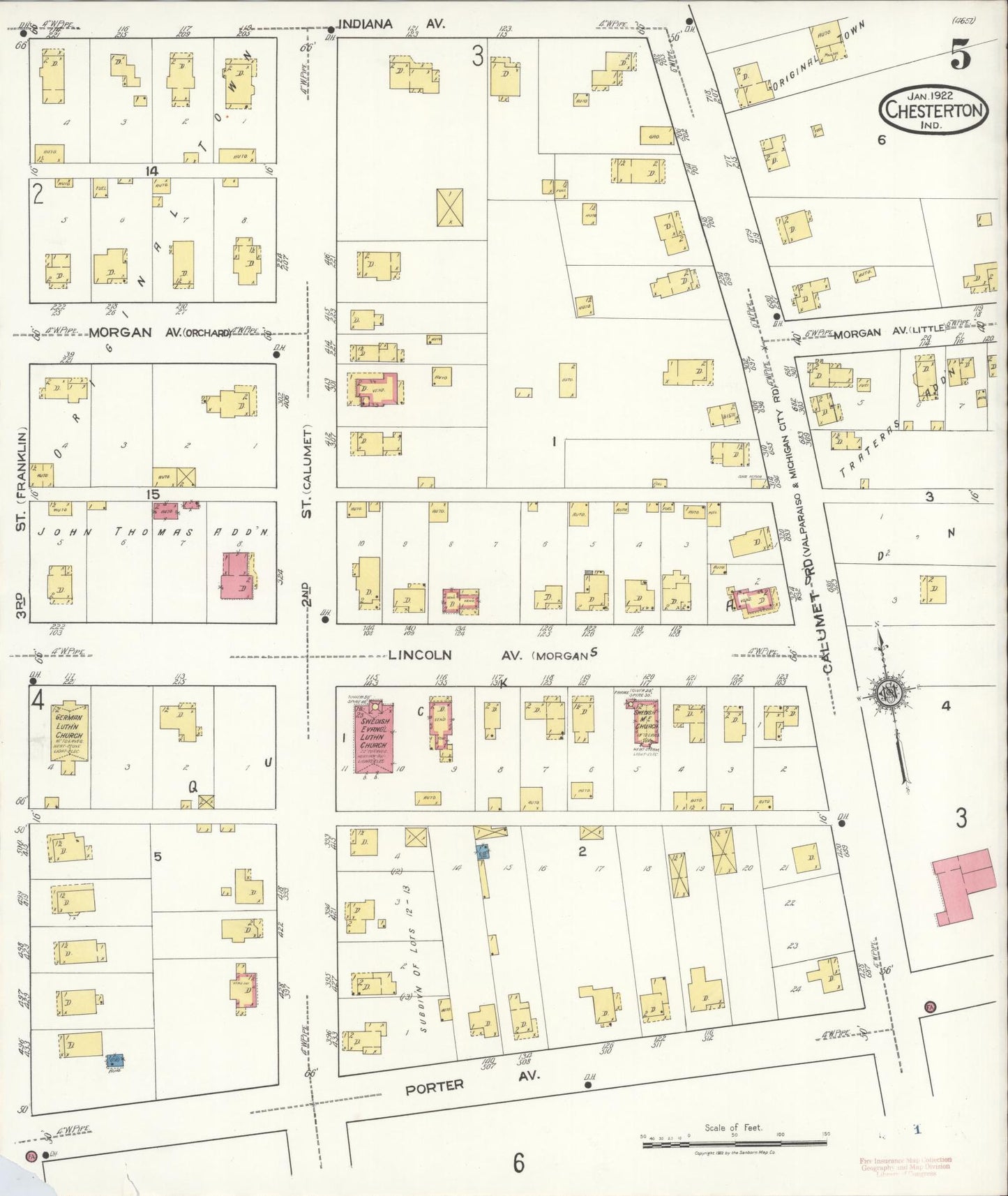 Sanborn Fire Insurance Map from Chesterton, Porter County, Indiana (1922), Sheet #0005 - Complete Map Set gallery image, historic Sanborn map, vintage wall art, Indiana Indiana