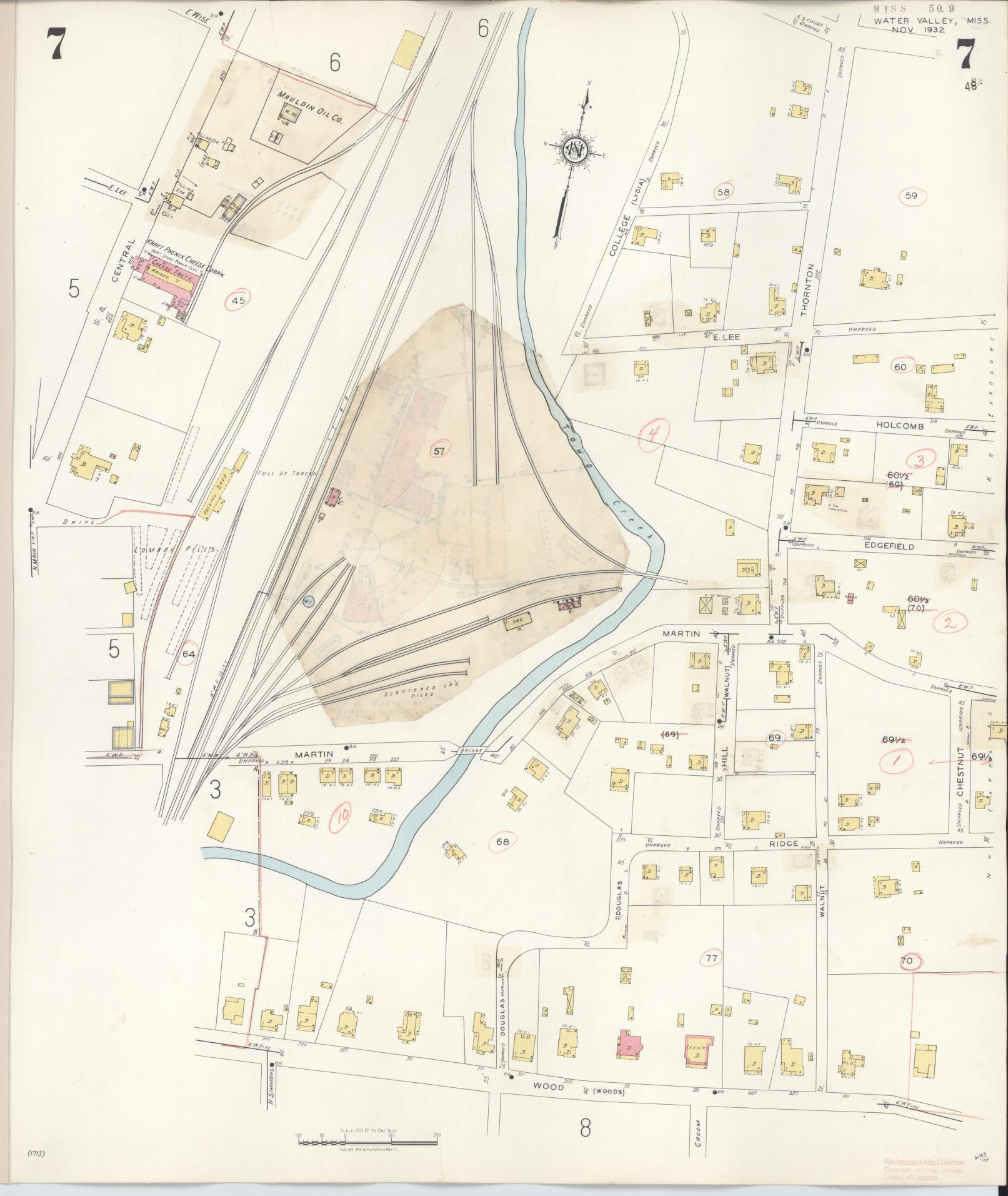 Sanborn Fire Insurance Map from Water Valley, Yalobusha County, Mississippi (1940), Sheet #0007 - Complete Map Set gallery image, historic Sanborn map, vintage wall art, Mississippi Mississippi