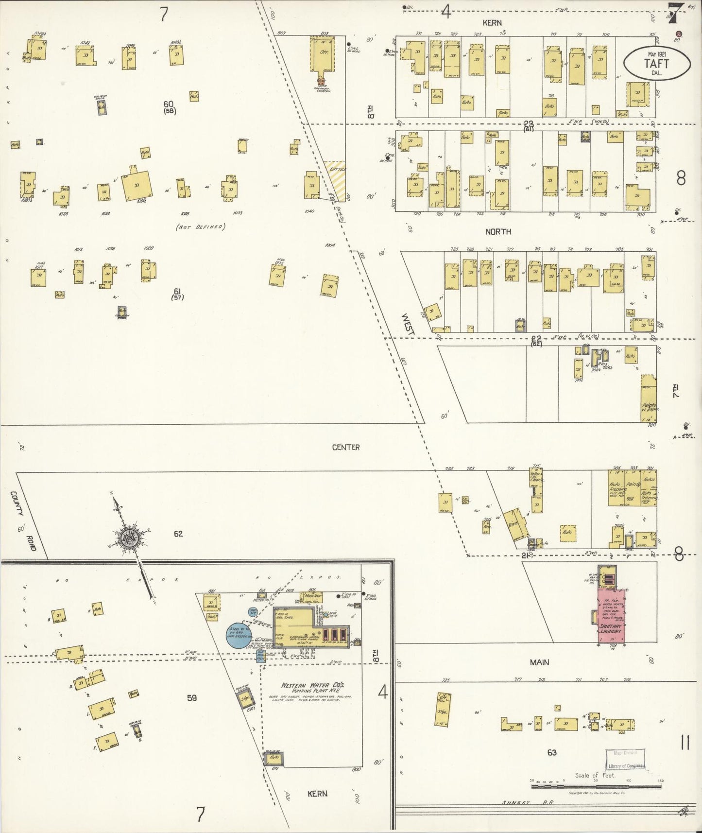 Sanborn Fire Insurance Map from Taft, Kern County, California (1921), Sheet #0007 - Complete Map Set gallery image, historic Sanborn map, vintage wall art, California California