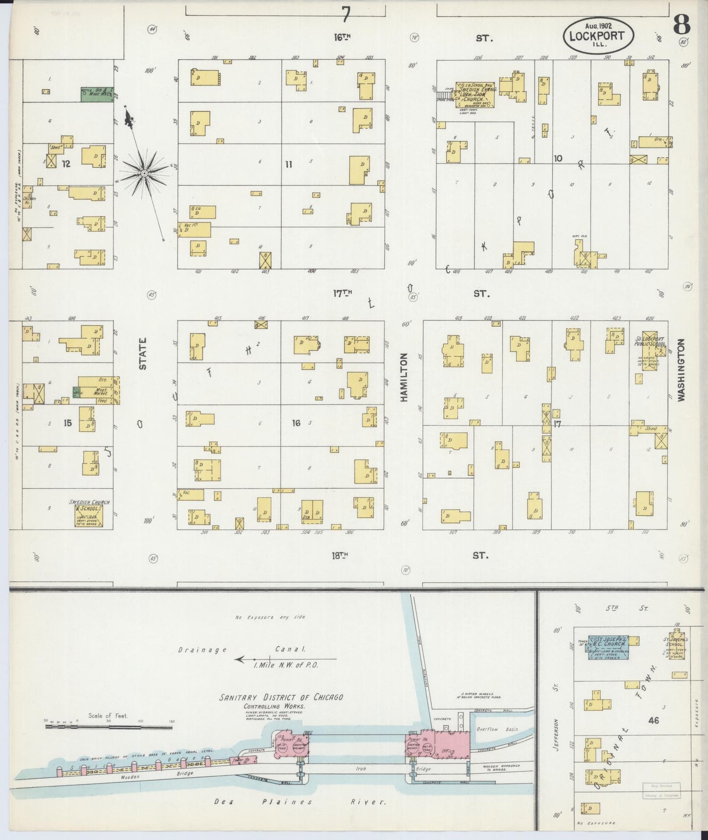Sanborn Fire Insurance Map from Lockport, Will County, Illinois (1902), Sheet #0008 - Historic Sanborn Fire Insurance Map Print, vintage old map wall art, antique decor, genealogy gift, Illinois Illinois map