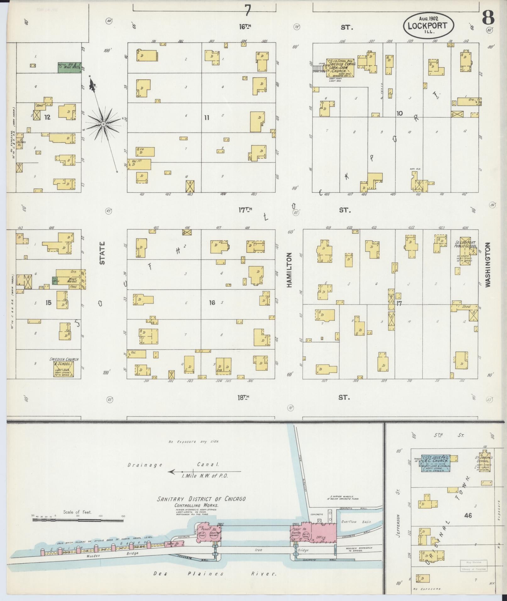 Sanborn Fire Insurance Map from Lockport, Will County, Illinois (1902), Sheet #0008 - Historic Sanborn Fire Insurance Map Print, vintage old map wall art, antique decor, genealogy gift, Illinois Illinois map