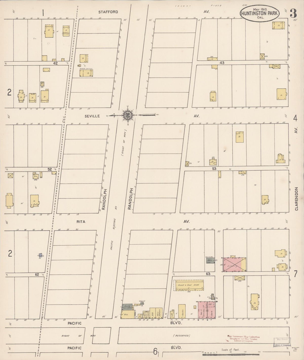 Sanborn Fire Insurance Map from Huntington Park, Los Angeles County, California (1910), Sheet #0003 - Complete Map Set gallery image, historic Sanborn map, vintage wall art, California California