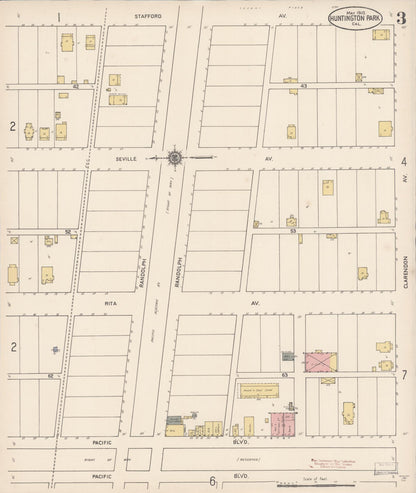Sanborn Fire Insurance Map from Huntington Park, Los Angeles County, California (1910), Sheet #0003 - Complete Map Set gallery image, historic Sanborn map, vintage wall art, California California