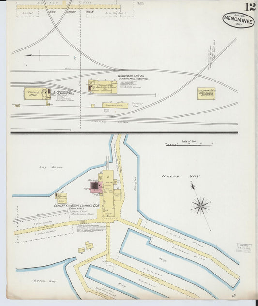 Sanborn Fire Insurance Map from Menominee, Menominee County, Michigan (1887), Sheet #0012 - Historic Sanborn Fire Insurance Map Print, vintage old map wall art, antique decor, genealogy gift, Michigan Michigan map