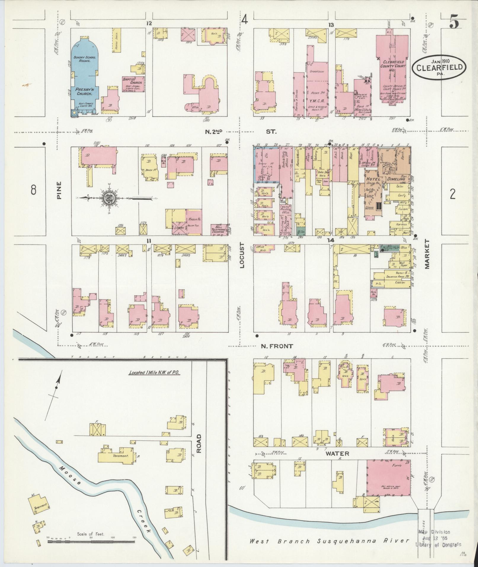 Sanborn Fire Insurance Map from Clearfield, Clearfield County, Pennsylvania (1911), Sheet #0005 - Historic Sanborn Fire Insurance Map Print, vintage old map wall art, antique decor, genealogy gift, Pennsylvania Pennsylvania map
