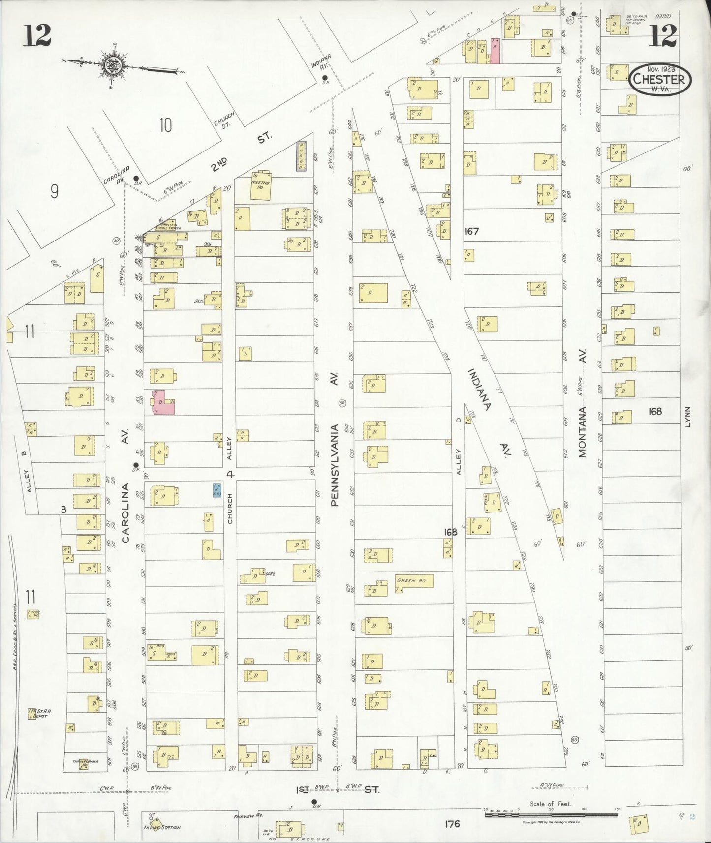Sanborn Fire Insurance Map from Chester, Hancock County, West Virginia (1923), Sheet #0012 - Historic Sanborn Fire Insurance Map Print, vintage old map wall art, antique decor, genealogy gift, West Virginia West Virginia map