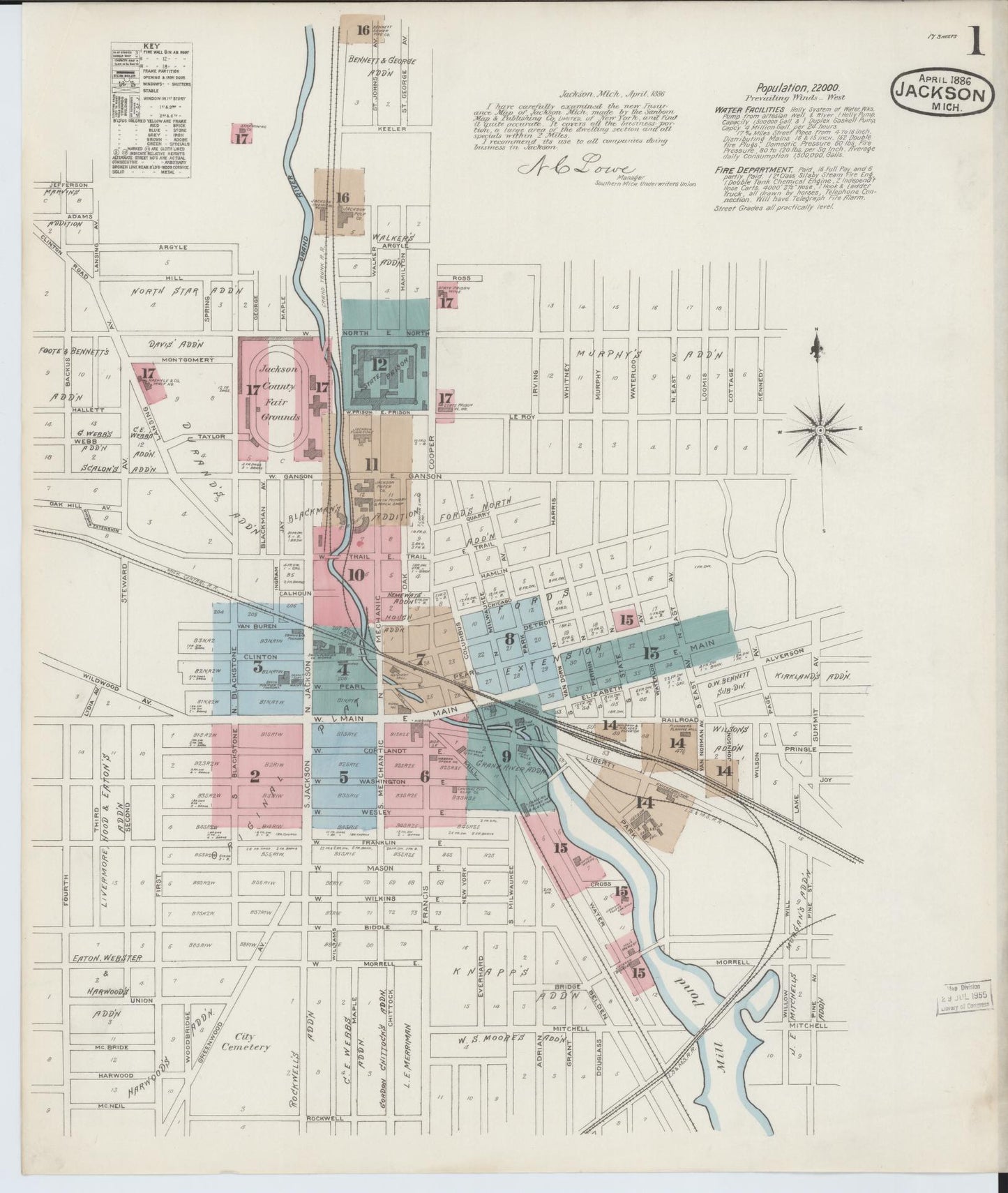 Sanborn Fire Insurance Map from Jackson, Jackson County, Michigan (1886), Sheet #0001 - Complete Map Set gallery image, historic Sanborn map, vintage wall art, Michigan Michigan