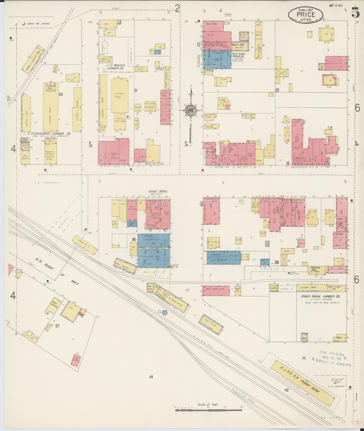 Sanborn Fire Insurance Map from Price, Carbon County, Utah (1917), Sheet #0005 - Complete Map Set gallery image, historic Sanborn map, vintage wall art, Utah Utah
