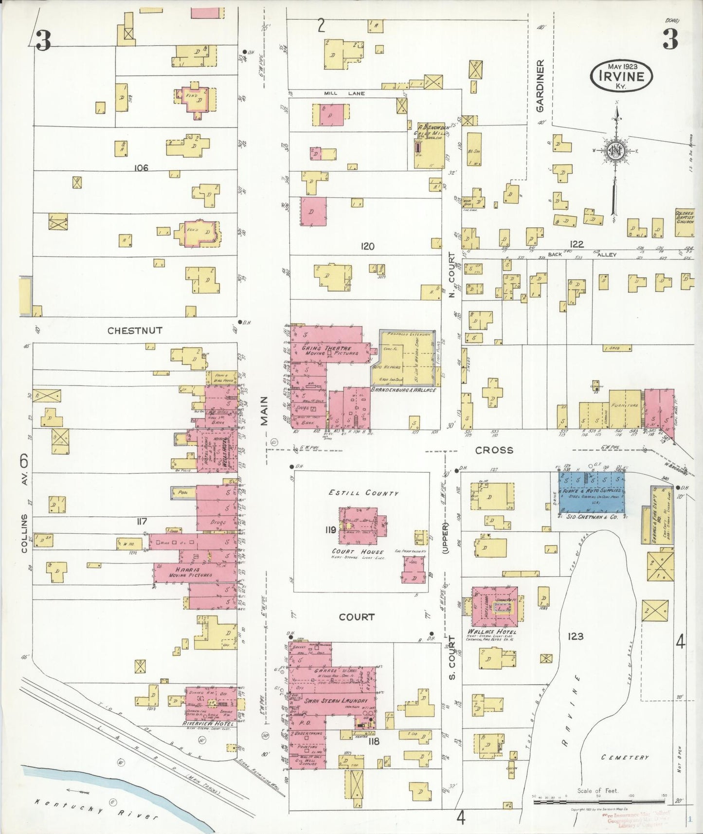 Sanborn Fire Insurance Map from Irvine, Estill County, Kentucky (1923), Sheet #0003 - Complete Map Set gallery image, historic Sanborn map, vintage wall art, Kentucky Kentucky
