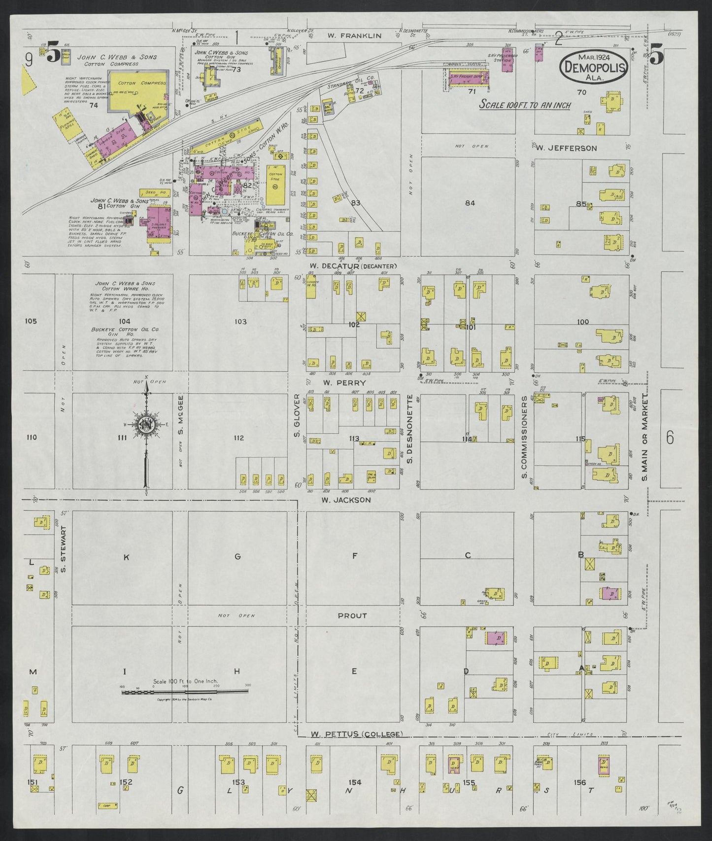 Sanborn Fire Insurance Map from Demopolis, Marengo County, Alabama (1924), Sheet #0005 - Complete Map Set gallery image, historic Sanborn map, vintage wall art, Alabama Alabama