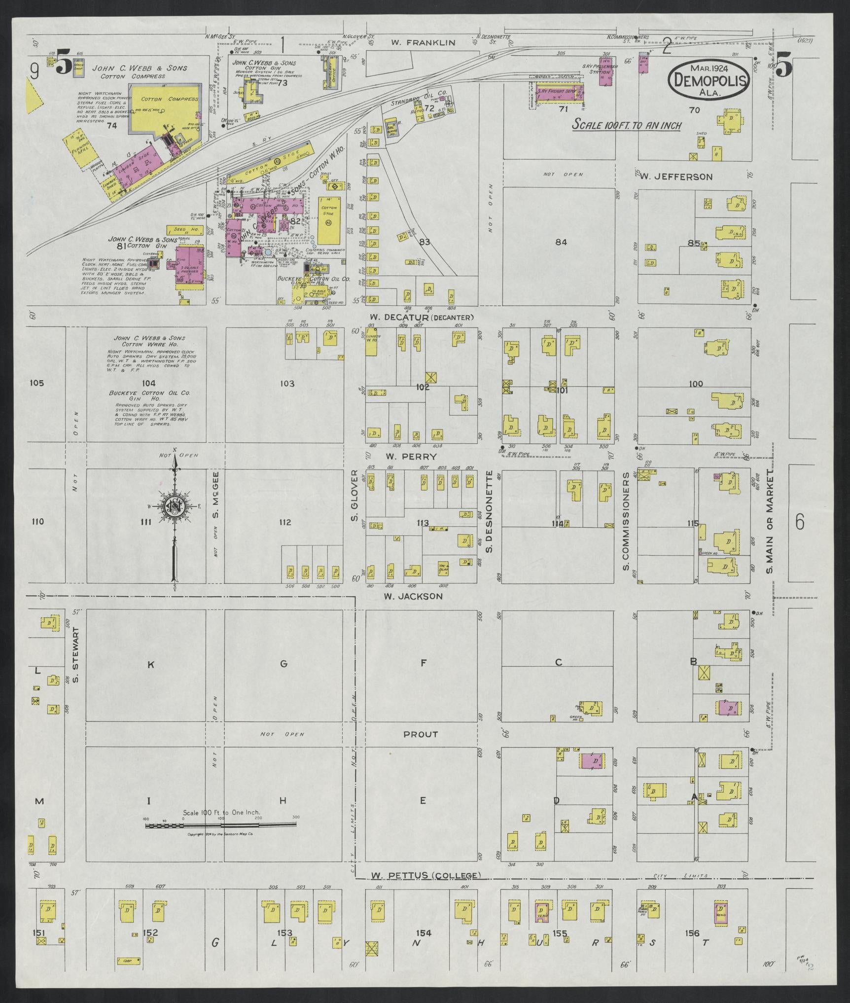 Sanborn Fire Insurance Map from Demopolis, Marengo County, Alabama (1924), Sheet #0005 - Complete Map Set gallery image, historic Sanborn map, vintage wall art, Alabama Alabama