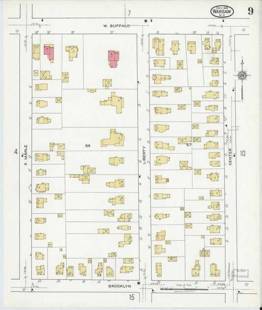 Sanborn Fire Insurance Map from Warsaw, Wyoming County, New York (1919), Sheet #0009 - Historic Sanborn Fire Insurance Map Print, vintage old map wall art, antique decor, genealogy gift, New York New York map