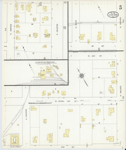 Sanborn Fire Insurance Map from Live Oak, Suwanee County, Florida (1912), Sheet #0005 - Historic Sanborn Fire Insurance Map Print, vintage old map wall art, antique decor, genealogy gift, Florida Florida map