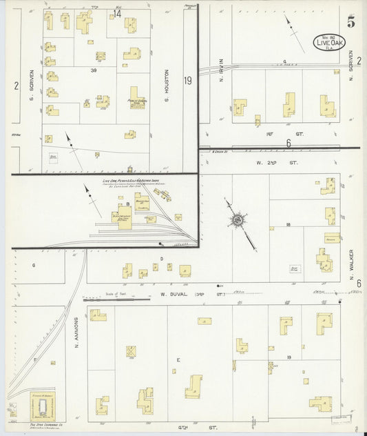 Sanborn Fire Insurance Map from Live Oak, Suwanee County, Florida (1912), Sheet #0005 - Historic Sanborn Fire Insurance Map Print, vintage old map wall art, antique decor, genealogy gift, Florida Florida map