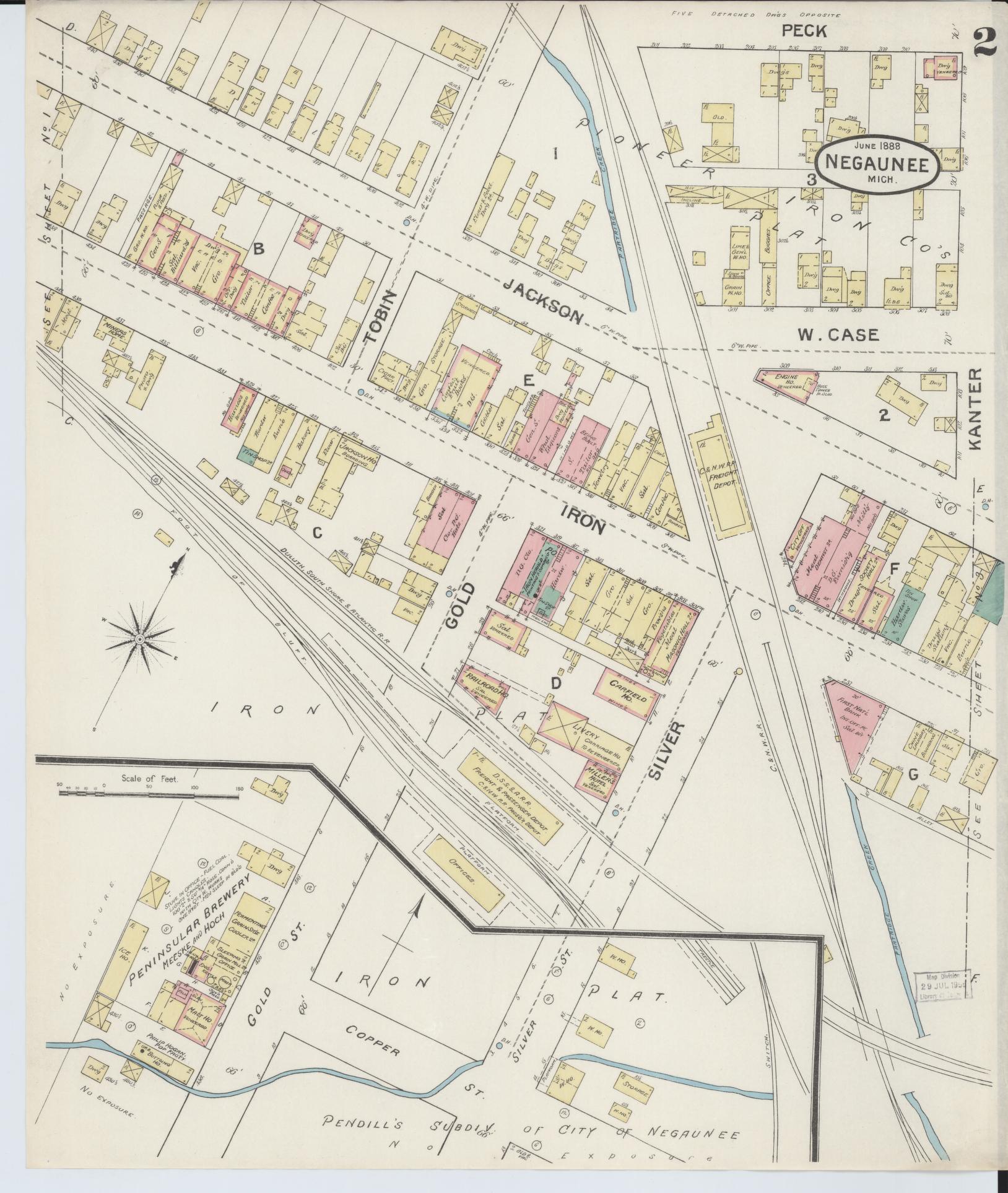 Sanborn Fire Insurance Map from Negaunee, Marquette County, Michigan (1888), Sheet #0002 - Complete Map Set gallery image, historic Sanborn map, vintage wall art, Michigan Michigan