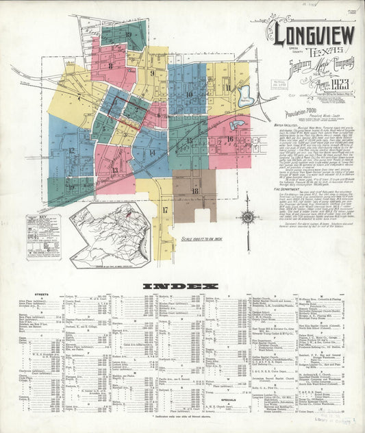 Sanborn Fire Insurance Map from Longview, Gregg County, Texas (1923), Sheet #0001 - Historic Sanborn Fire Insurance Map Print, vintage old map wall art, antique decor, genealogy gift, Texas Texas map