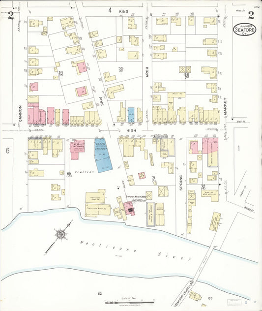 Sanborn Fire Insurance Map from Seaford, Sussex County, Delaware (1923), Sheet #0002 - Historic Sanborn Fire Insurance Map Print, vintage old map wall art, antique decor, genealogy gift, Delaware Delaware map