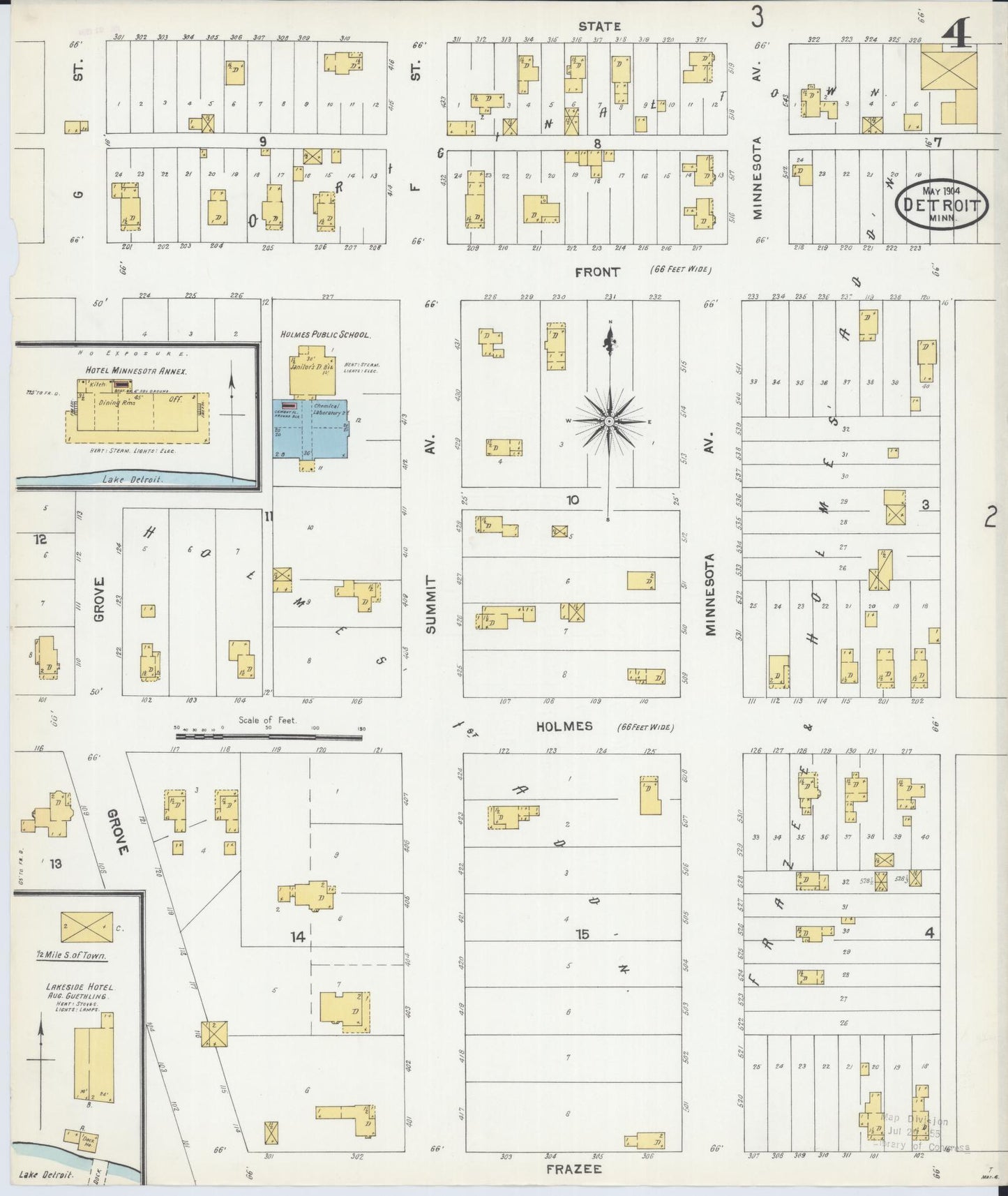 Sanborn Fire Insurance Map from Detroit Lakes, Becker County, Minnesota (1904), Sheet #0004 - Historic Sanborn Fire Insurance Map Print, vintage old map wall art, antique decor, genealogy gift, Minnesota Minnesota map