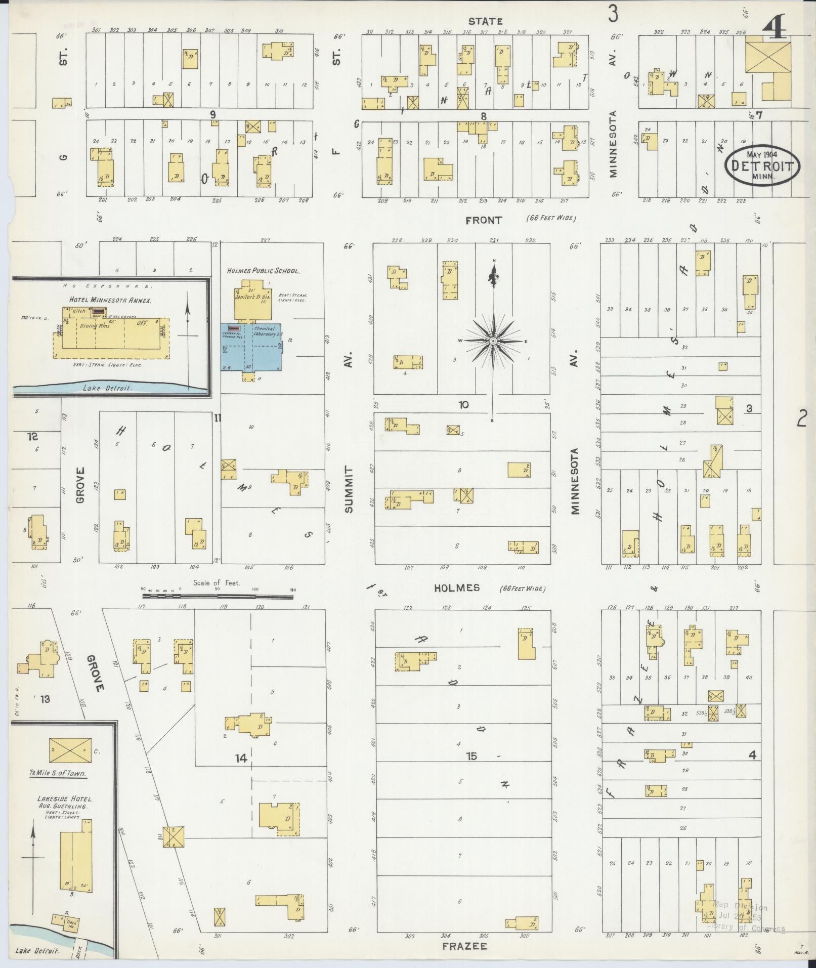 Sanborn Fire Insurance Map from Detroit Lakes, Becker County, Minnesota (1904), Sheet #0004 - Historic Sanborn Fire Insurance Map Print, vintage old map wall art, antique decor, genealogy gift, Minnesota Minnesota map