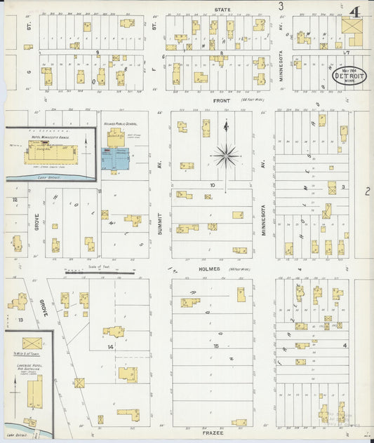 Sanborn Fire Insurance Map from Detroit Lakes, Becker County, Minnesota (1904), Sheet #0004 - Historic Sanborn Fire Insurance Map Print, vintage old map wall art, antique decor, genealogy gift, Minnesota Minnesota map