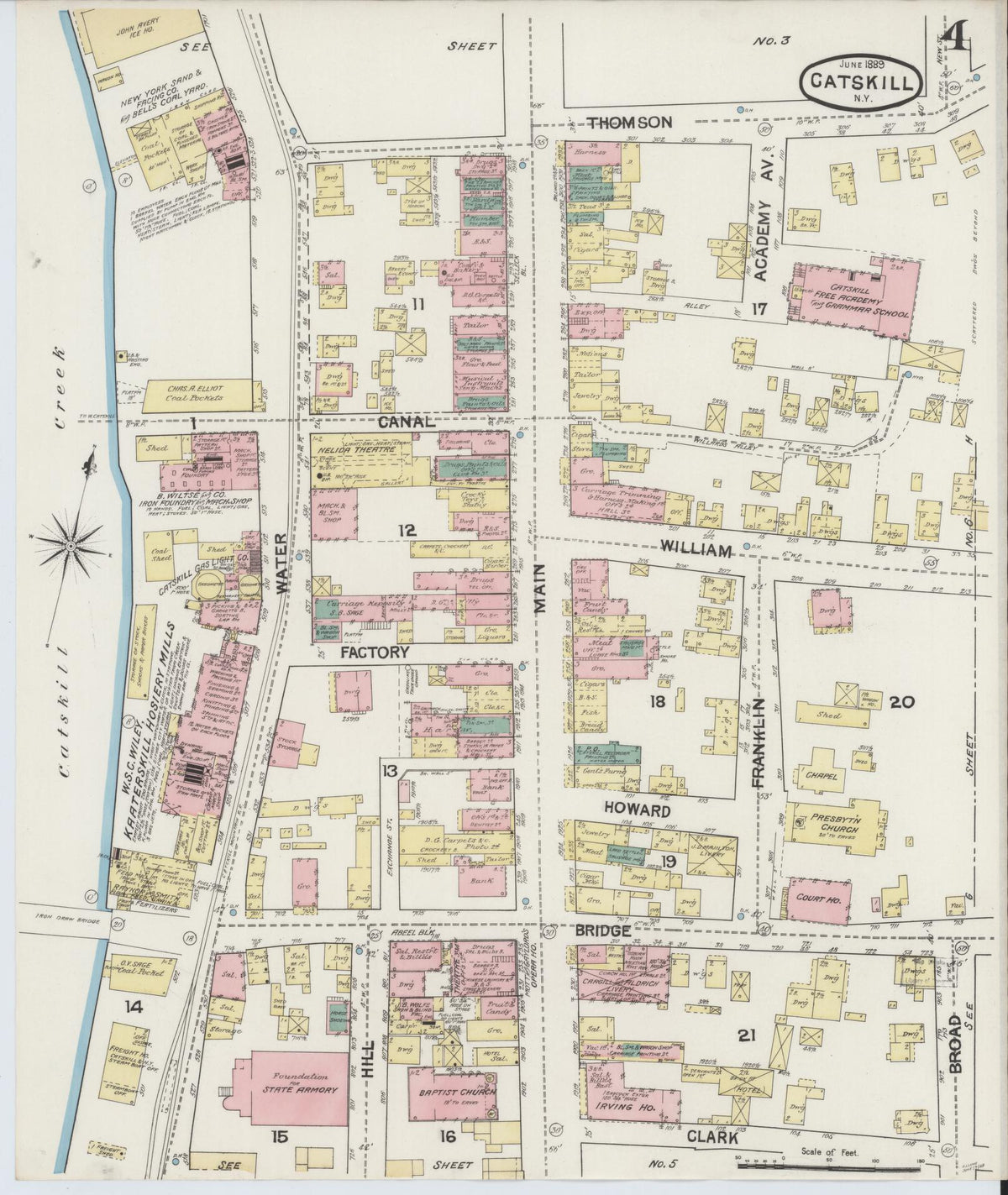 Sanborn Fire Insurance Map from Catskill, Greene County, New York (1889), Sheet #0004 - Historic Sanborn Fire Insurance Map Print, vintage old map wall art, antique decor, genealogy gift, New York New York map