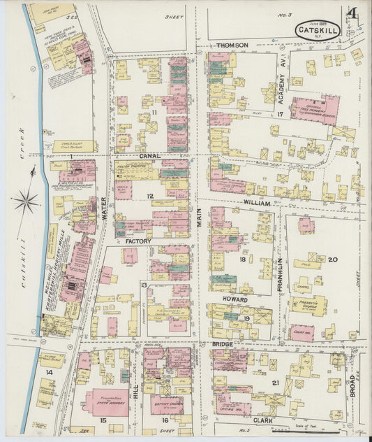 Sanborn Fire Insurance Map from Catskill, Greene County, New York (1889), Sheet #0004 - Historic Sanborn Fire Insurance Map Print, vintage old map wall art, antique decor, genealogy gift, New York New York map